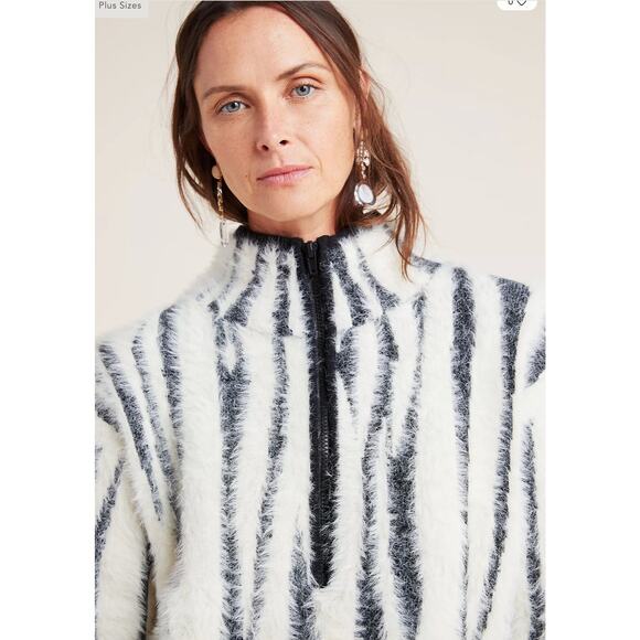 Anthropologie Cindy Eyelash Half Zip Pullover Sweater Womens XS Black Cream - Picture 3 of 13